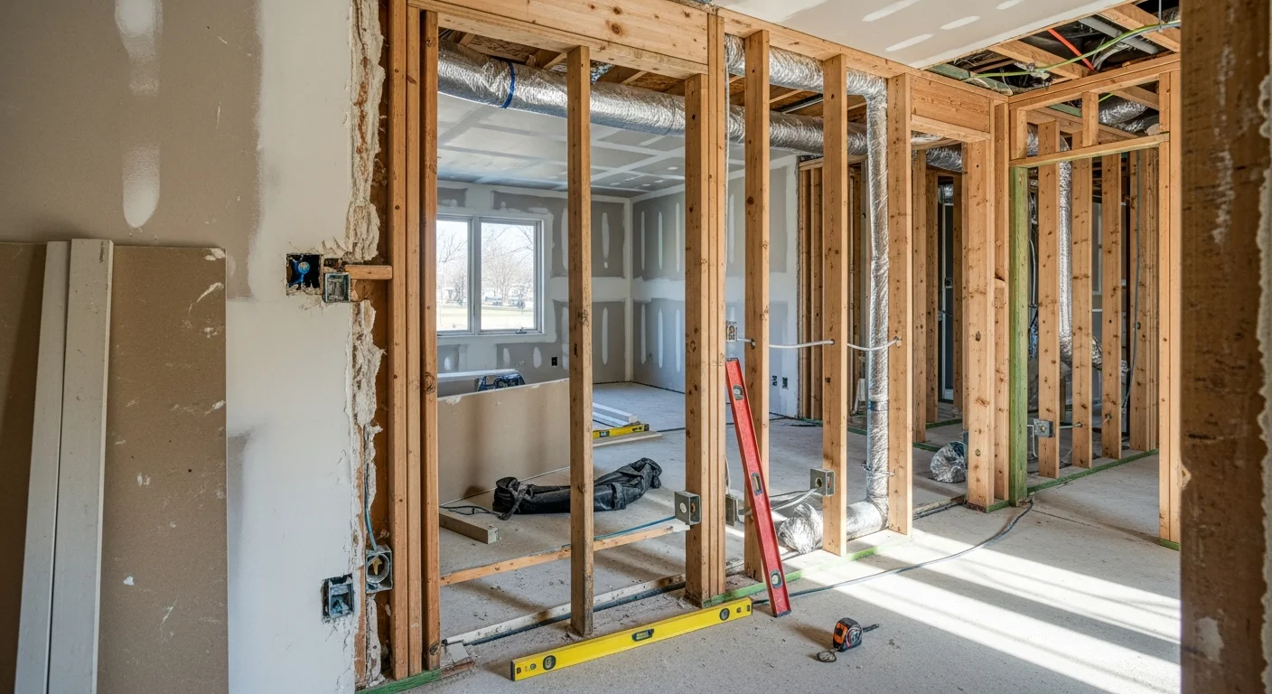 Remodeled interior living space inside a Hilliard, Ohio single-family home, showing an open floor plan with updated finishes and natural light. The renovation reflects a typical whole-room update common in established Hilliard neighborhoods.