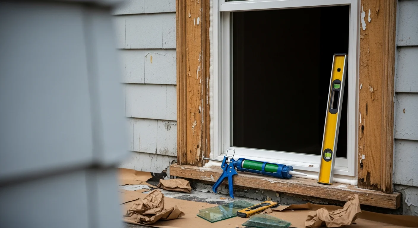 A freshly installed replacement window on a two-story single-family home in Hilliard, Ohio, showing clean exterior trim and a tight seal against the brick facade. The surrounding siding and framing are undamaged, reflecting a complete and properly finished installation.